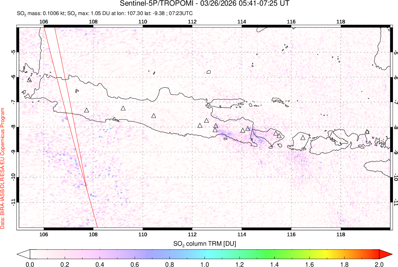 A sulfur dioxide image over Java, Indonesia on Mar 26, 2026.