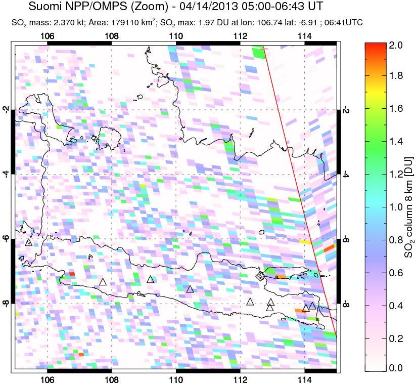 A sulfur dioxide image over Java, Indonesia on Apr 14, 2013.