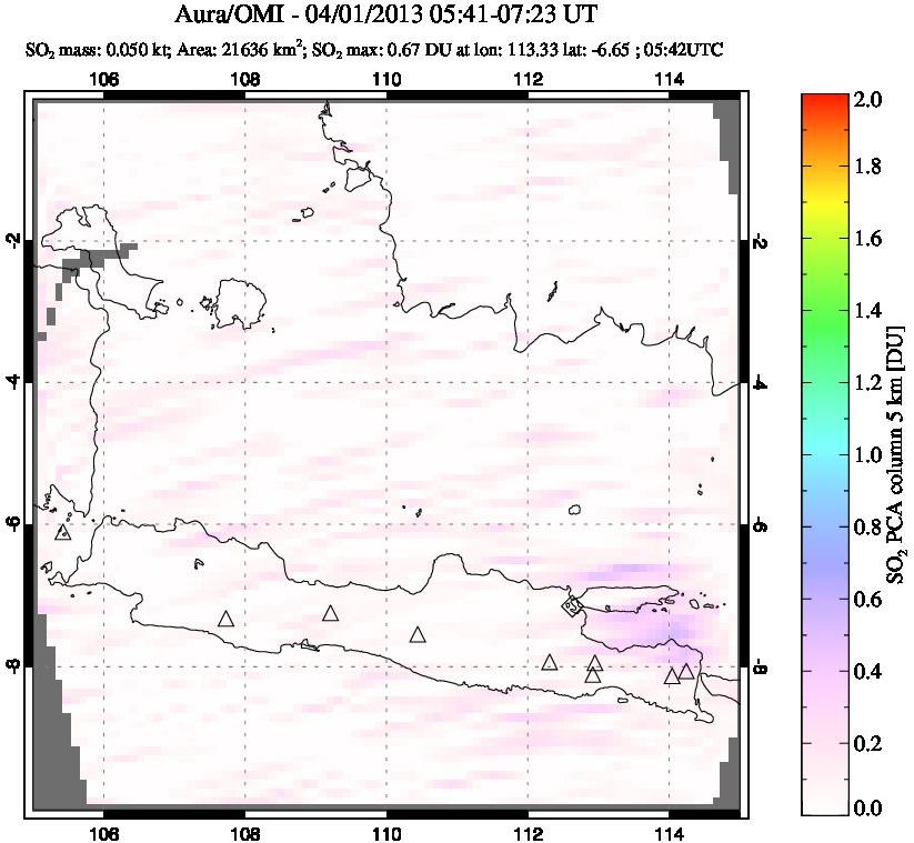 A sulfur dioxide image over Java, Indonesia on Apr 01, 2013.