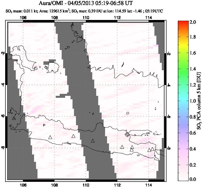 A sulfur dioxide image over Java, Indonesia on Apr 05, 2013.