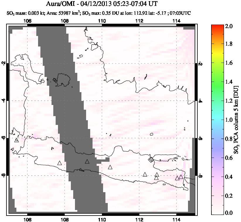 A sulfur dioxide image over Java, Indonesia on Apr 12, 2013.