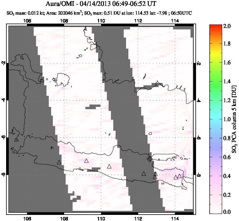 A sulfur dioxide image over Java, Indonesia on Apr 14, 2013.
