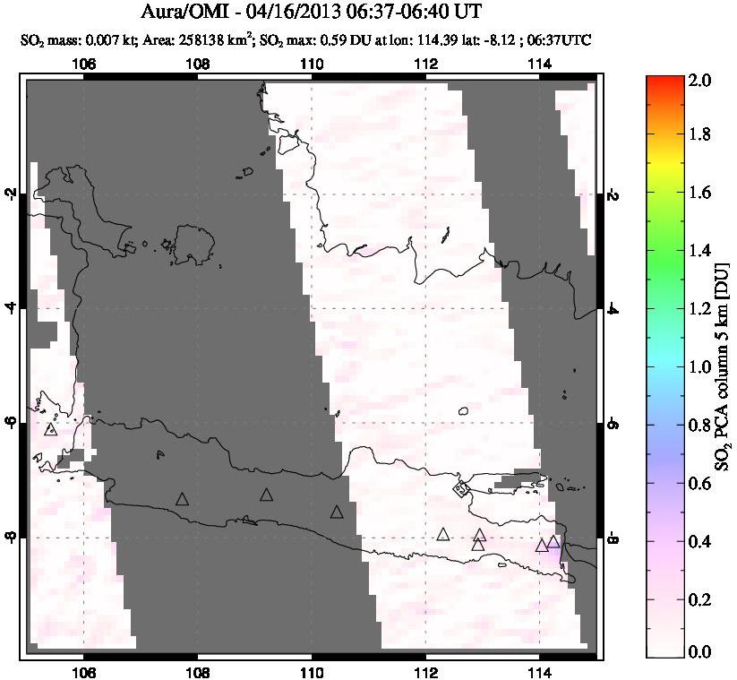 A sulfur dioxide image over Java, Indonesia on Apr 16, 2013.