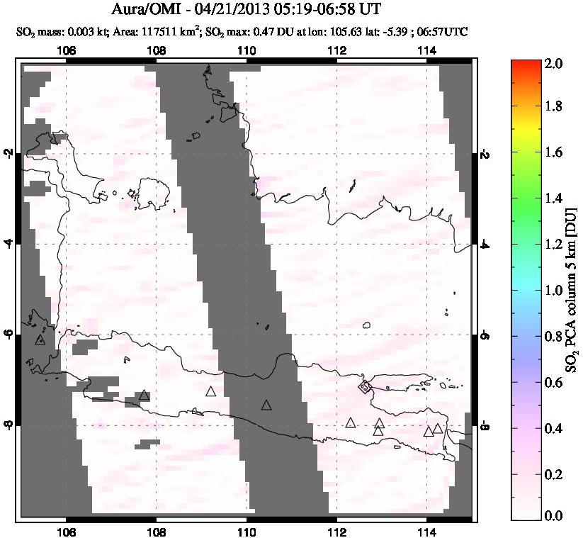 A sulfur dioxide image over Java, Indonesia on Apr 21, 2013.
