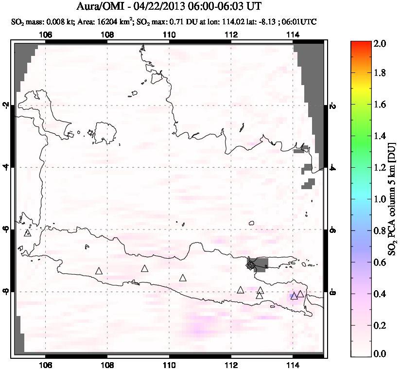 A sulfur dioxide image over Java, Indonesia on Apr 22, 2013.