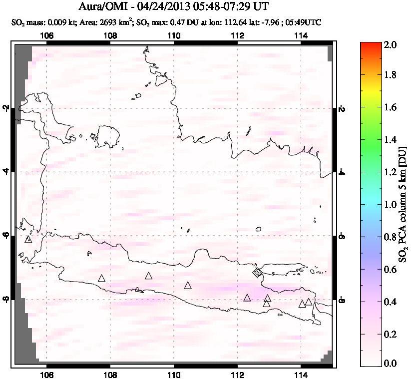A sulfur dioxide image over Java, Indonesia on Apr 24, 2013.