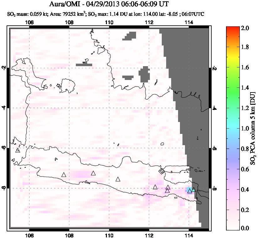 A sulfur dioxide image over Java, Indonesia on Apr 29, 2013.