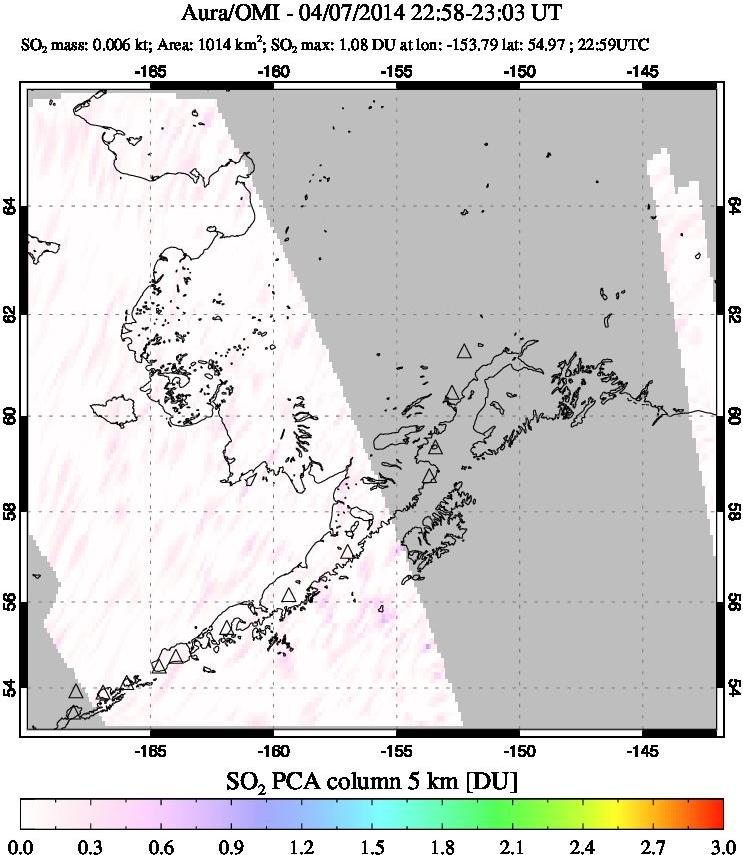 A sulfur dioxide image over Alaska, USA on Apr 07, 2014.