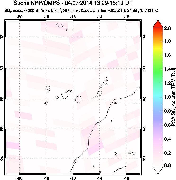 A sulfur dioxide image over Canary Islands on Apr 07, 2014.