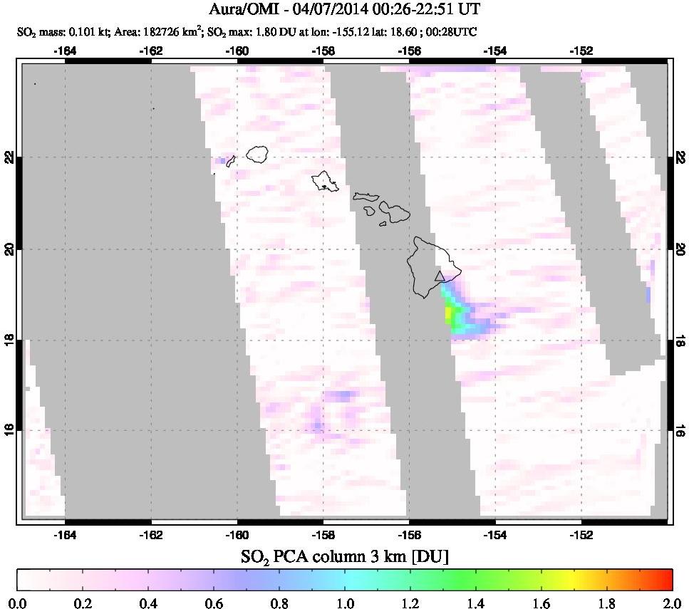 A sulfur dioxide image over Hawaii, USA on Apr 07, 2014.