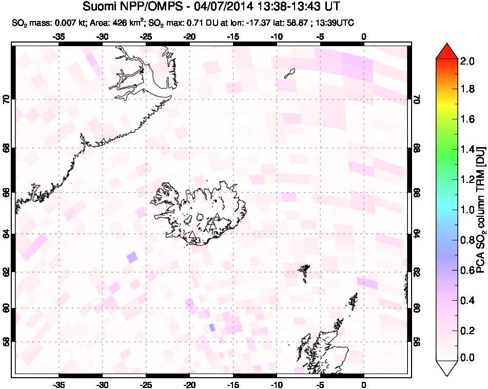 A sulfur dioxide image over Iceland on Apr 07, 2014.