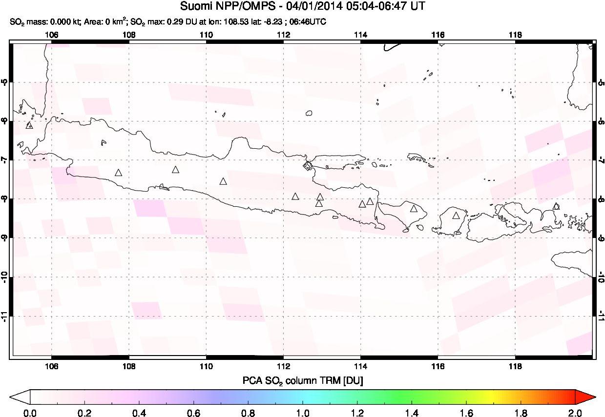 A sulfur dioxide image over Java, Indonesia on Apr 01, 2014.