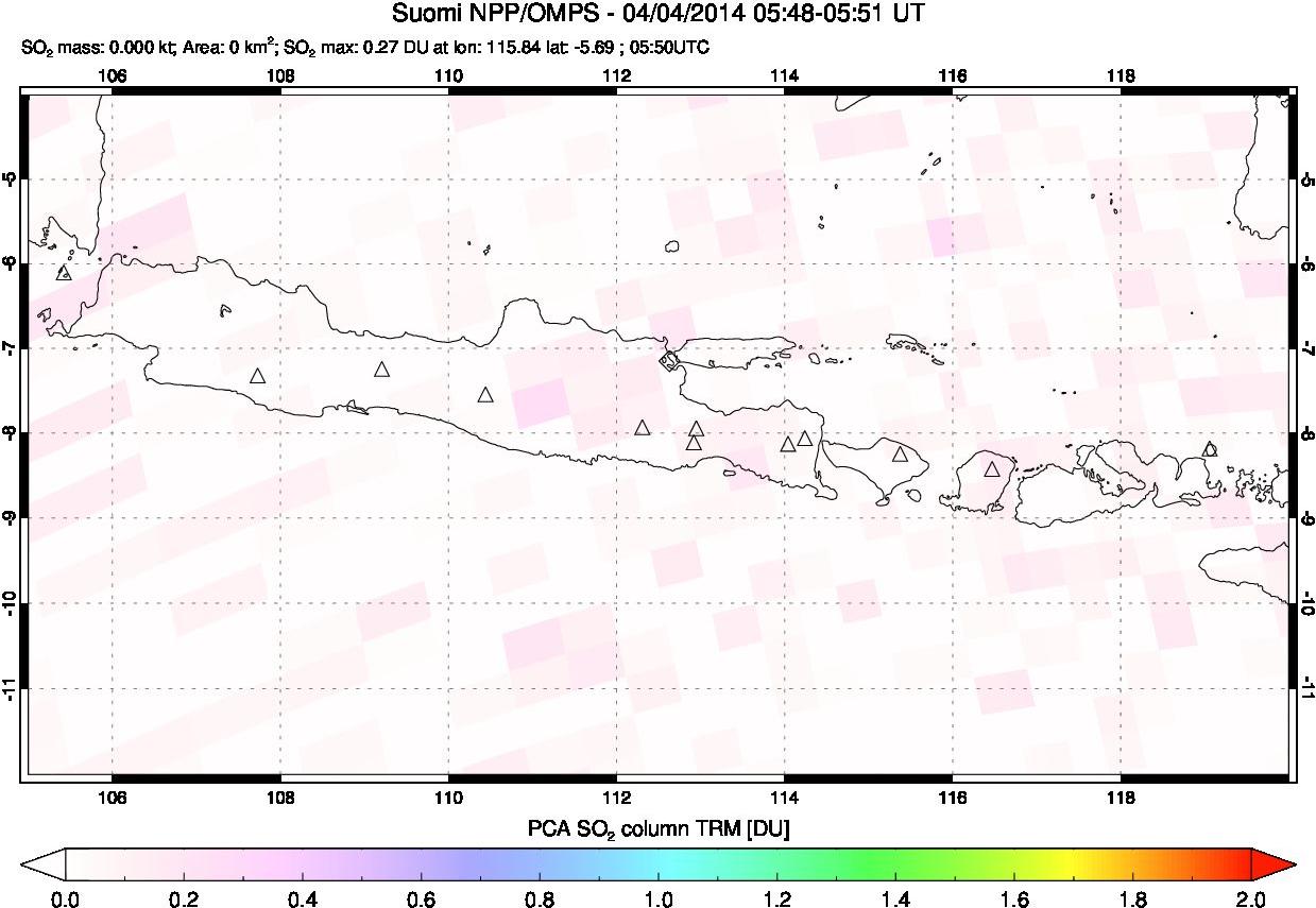 A sulfur dioxide image over Java, Indonesia on Apr 04, 2014.