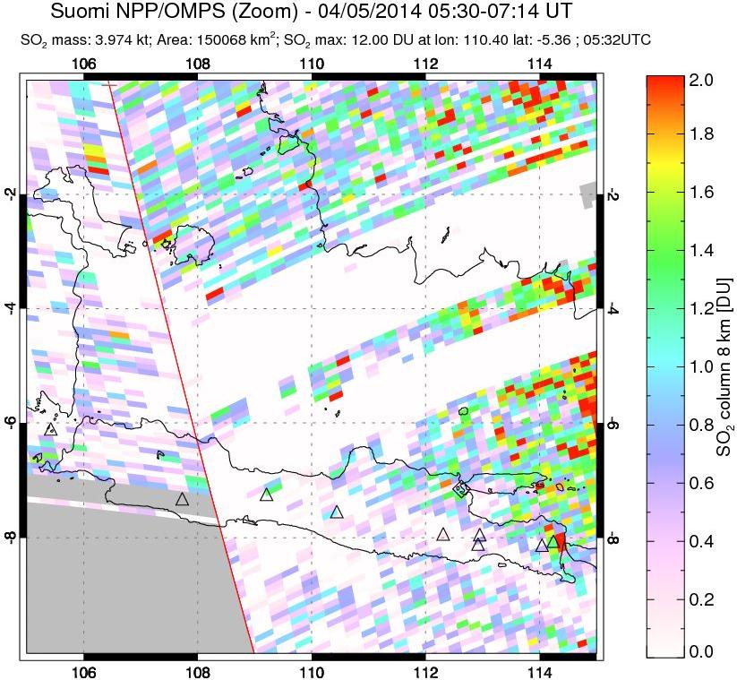 A sulfur dioxide image over Java, Indonesia on Apr 05, 2014.