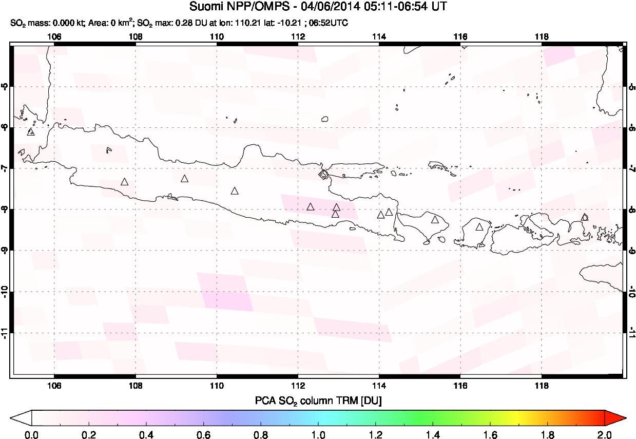 A sulfur dioxide image over Java, Indonesia on Apr 06, 2014.
