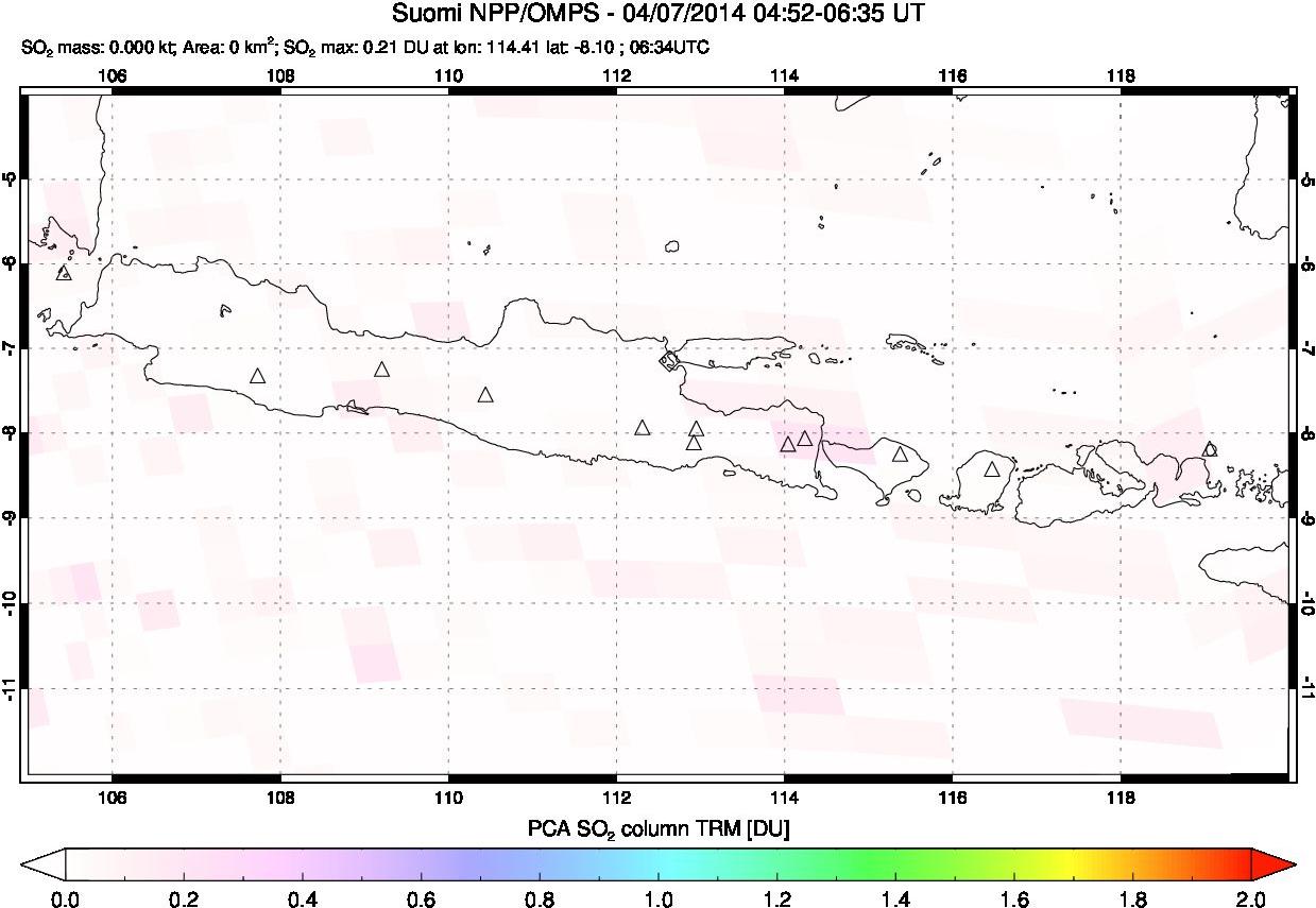 A sulfur dioxide image over Java, Indonesia on Apr 07, 2014.