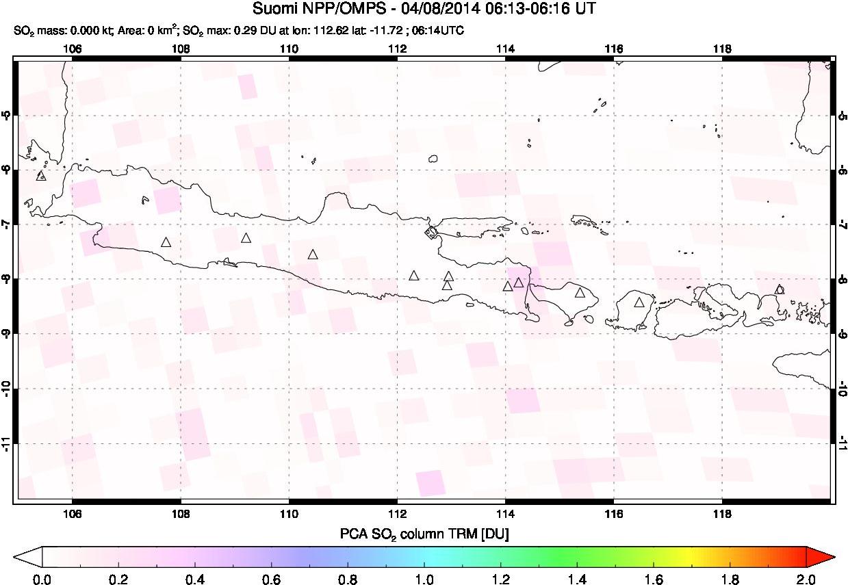A sulfur dioxide image over Java, Indonesia on Apr 08, 2014.