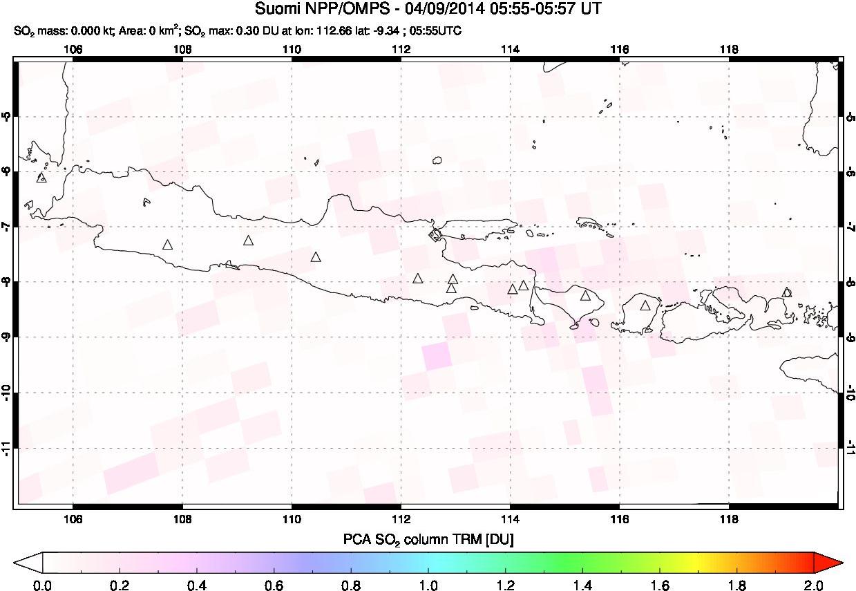 A sulfur dioxide image over Java, Indonesia on Apr 09, 2014.