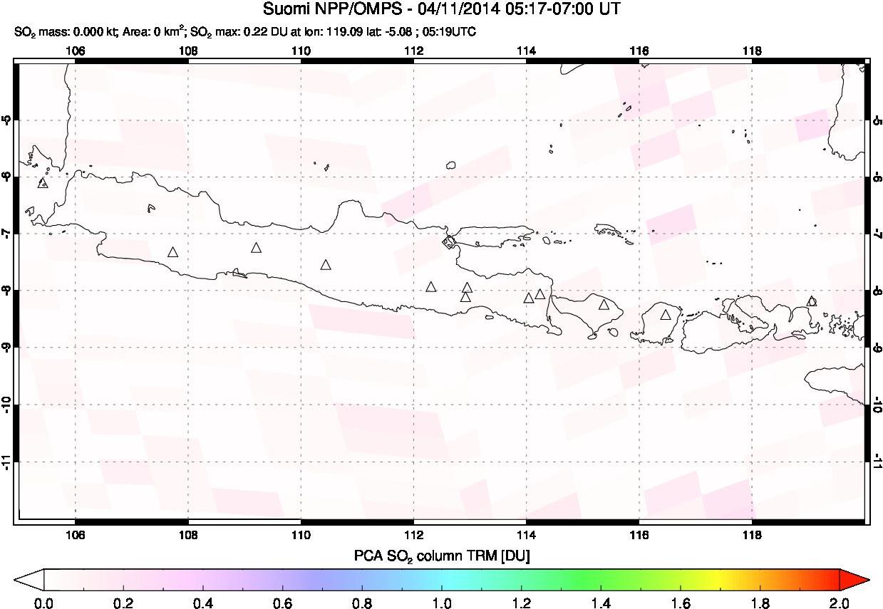 A sulfur dioxide image over Java, Indonesia on Apr 11, 2014.
