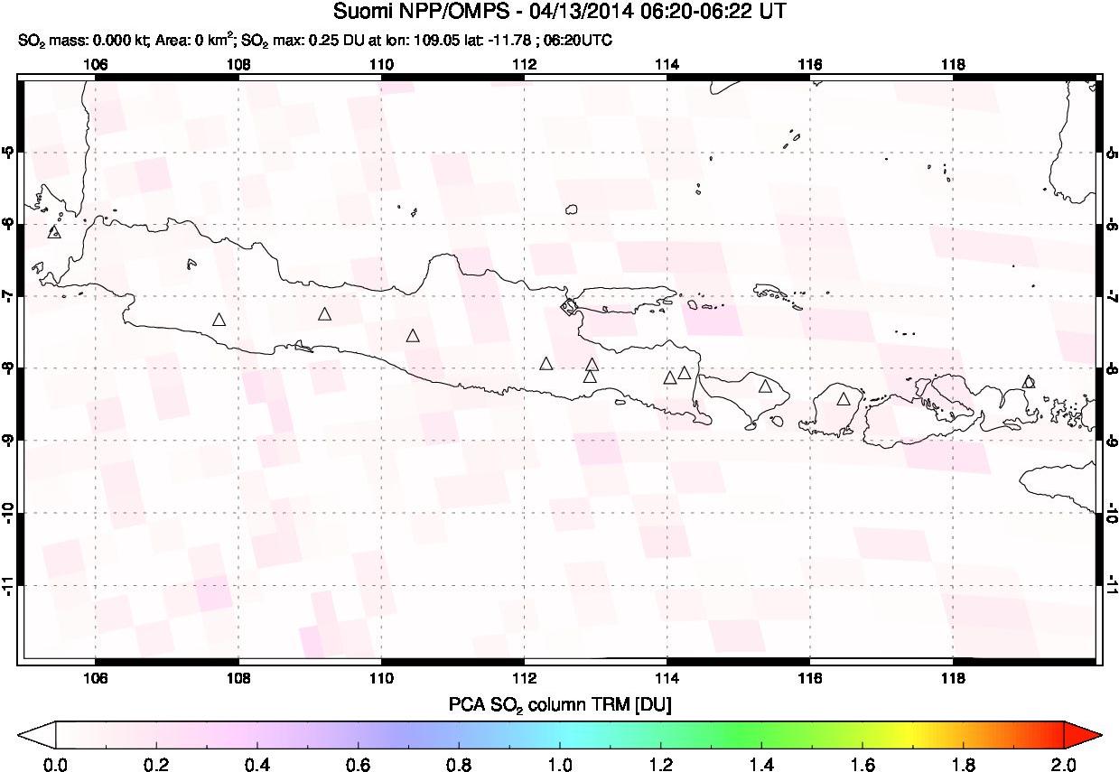 A sulfur dioxide image over Java, Indonesia on Apr 13, 2014.