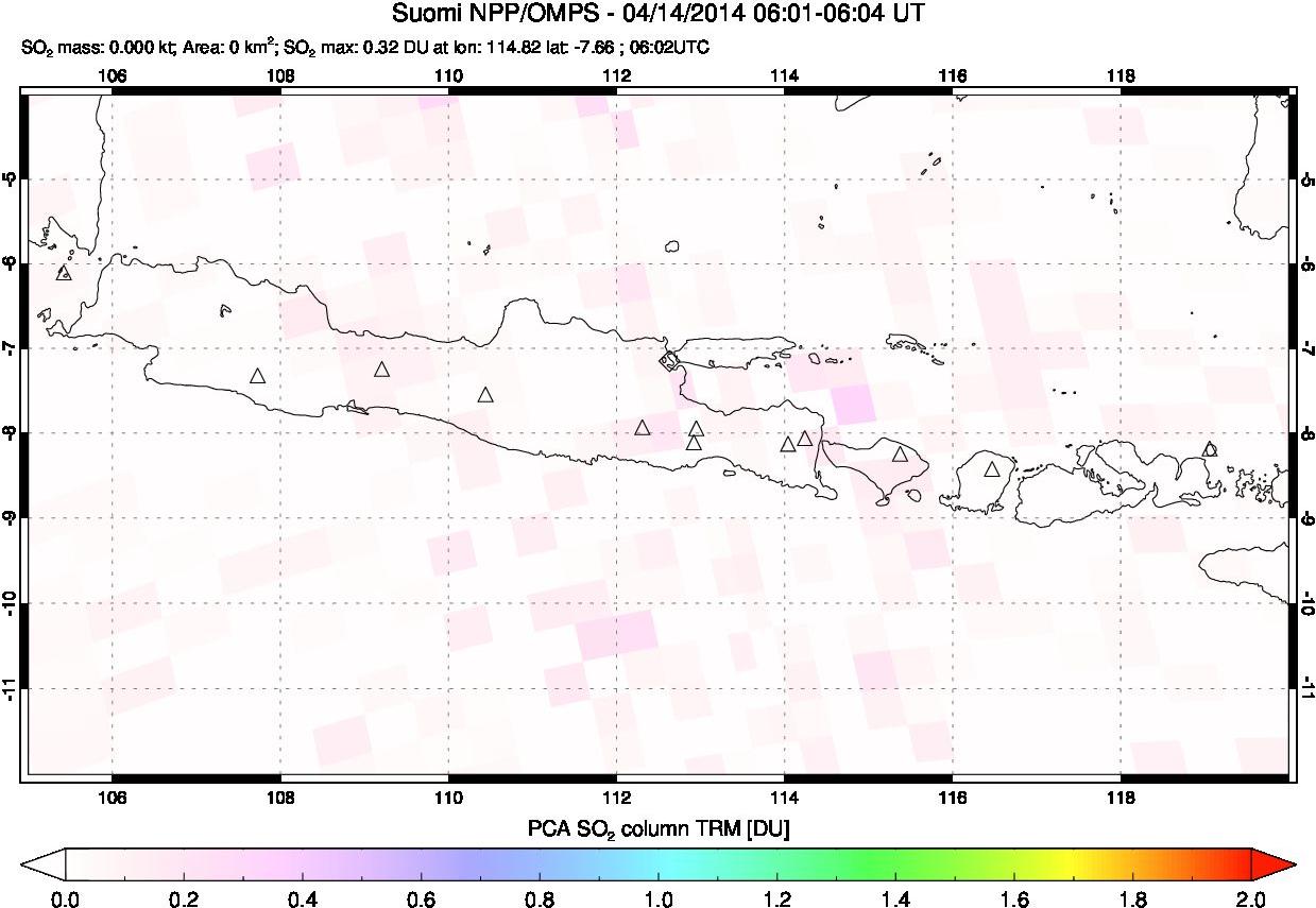 A sulfur dioxide image over Java, Indonesia on Apr 14, 2014.