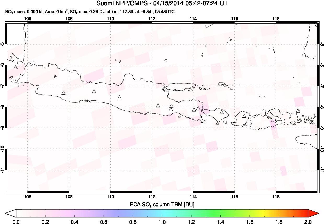 A sulfur dioxide image over Java, Indonesia on Apr 15, 2014.
