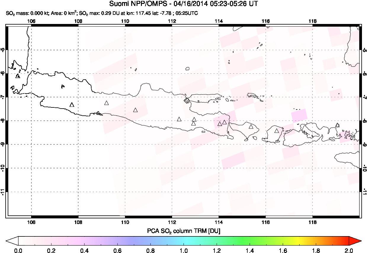 A sulfur dioxide image over Java, Indonesia on Apr 16, 2014.