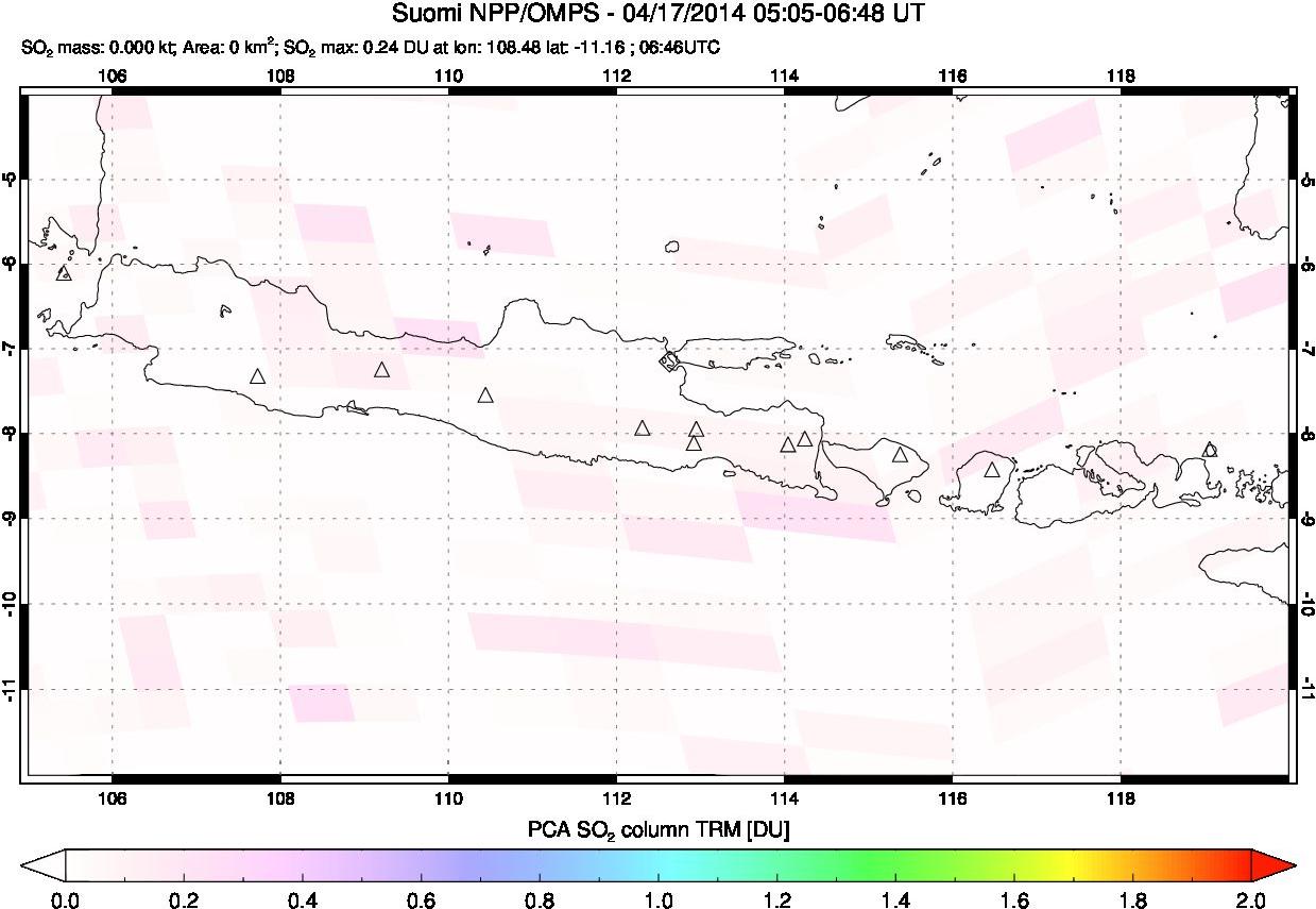 A sulfur dioxide image over Java, Indonesia on Apr 17, 2014.