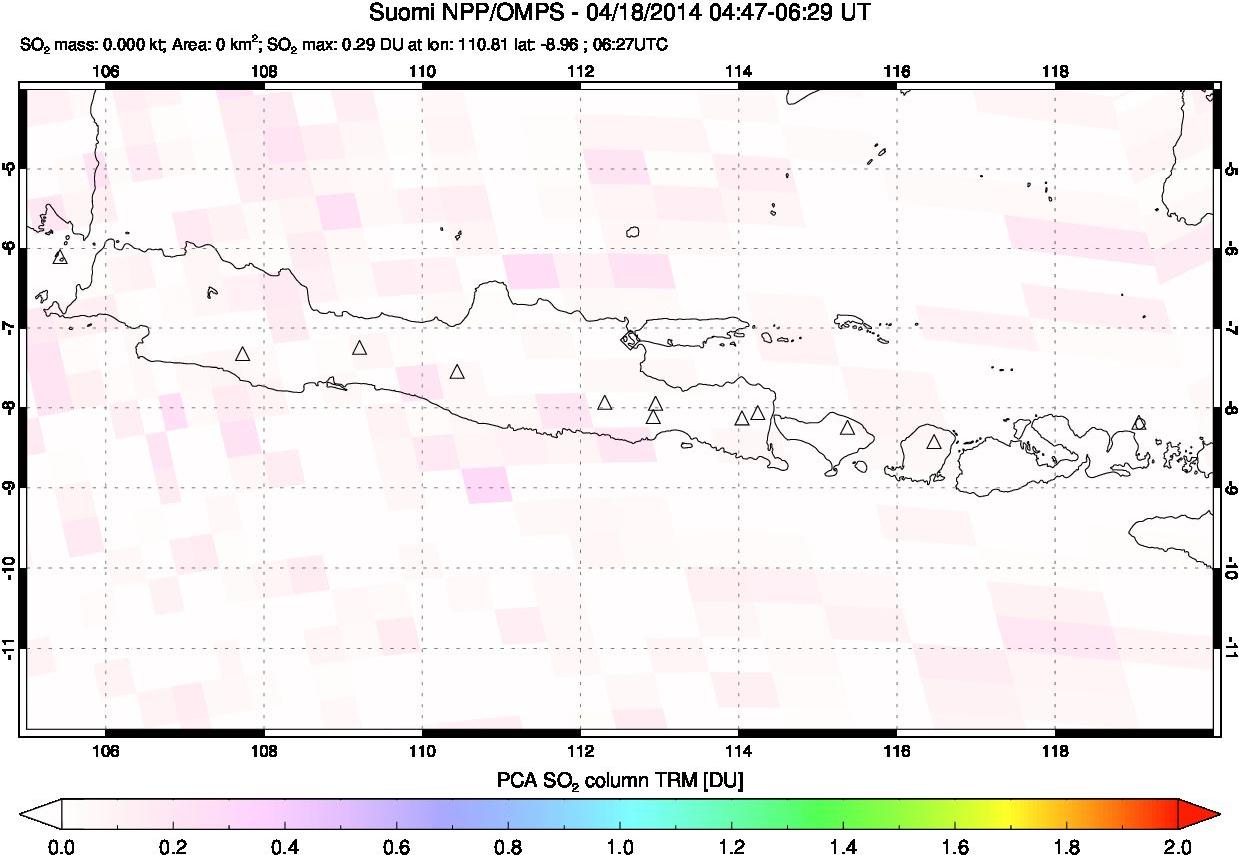 A sulfur dioxide image over Java, Indonesia on Apr 18, 2014.