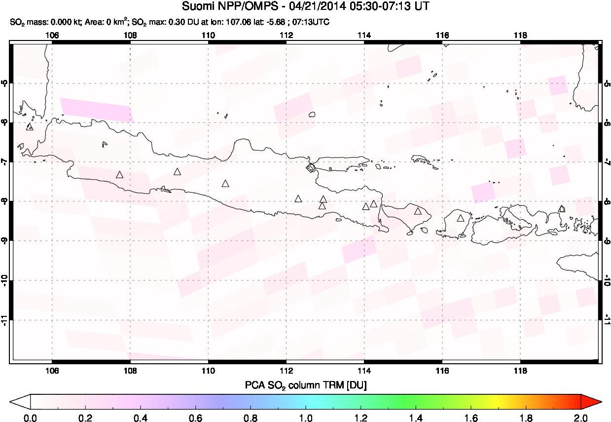 A sulfur dioxide image over Java, Indonesia on Apr 21, 2014.