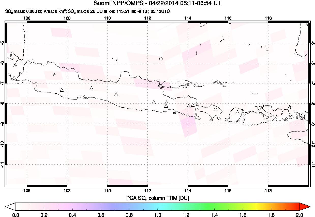 A sulfur dioxide image over Java, Indonesia on Apr 22, 2014.