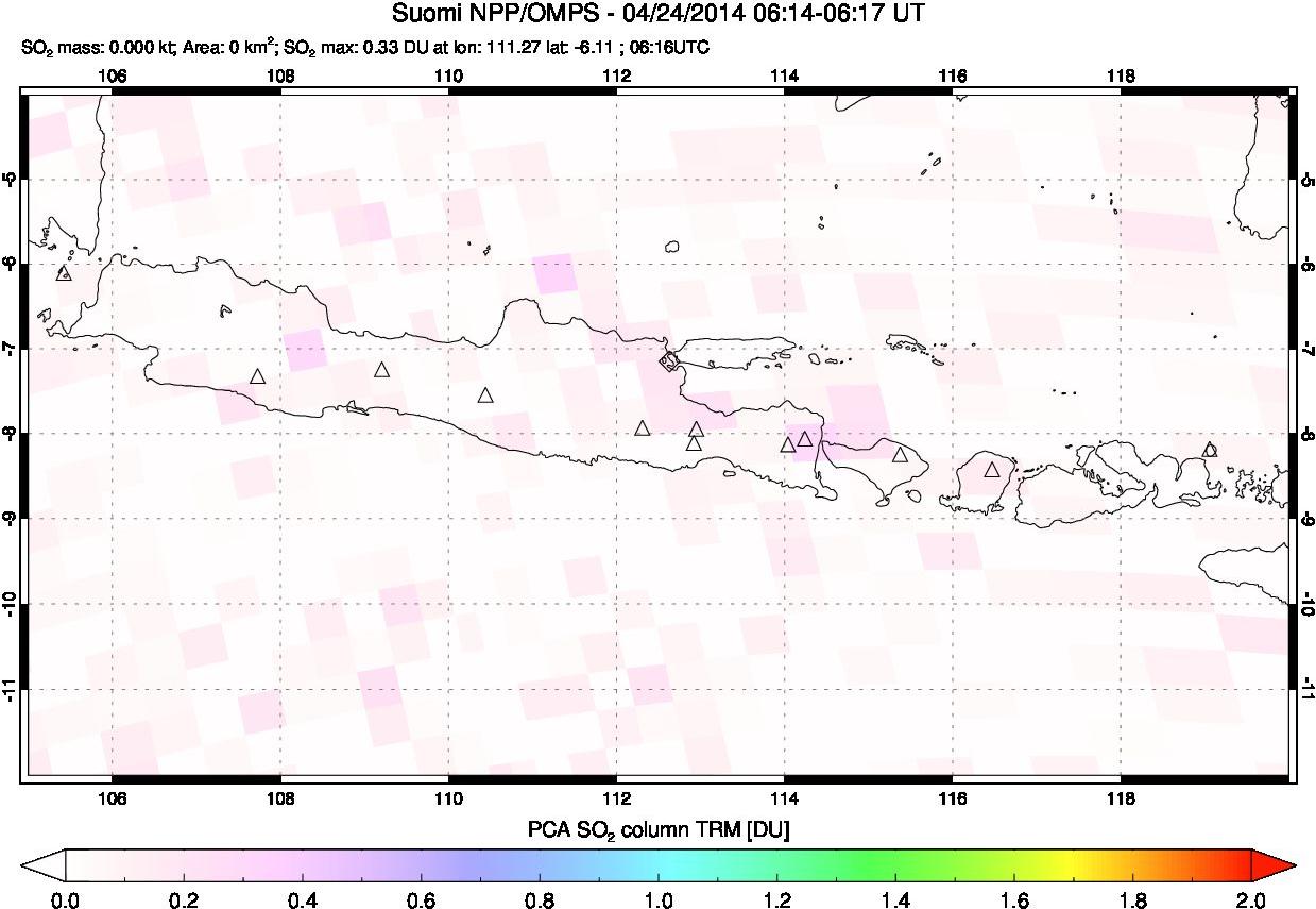 A sulfur dioxide image over Java, Indonesia on Apr 24, 2014.