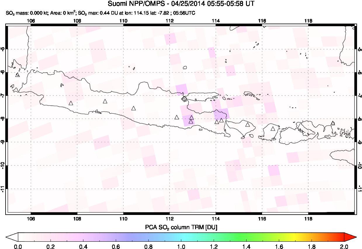 A sulfur dioxide image over Java, Indonesia on Apr 25, 2014.