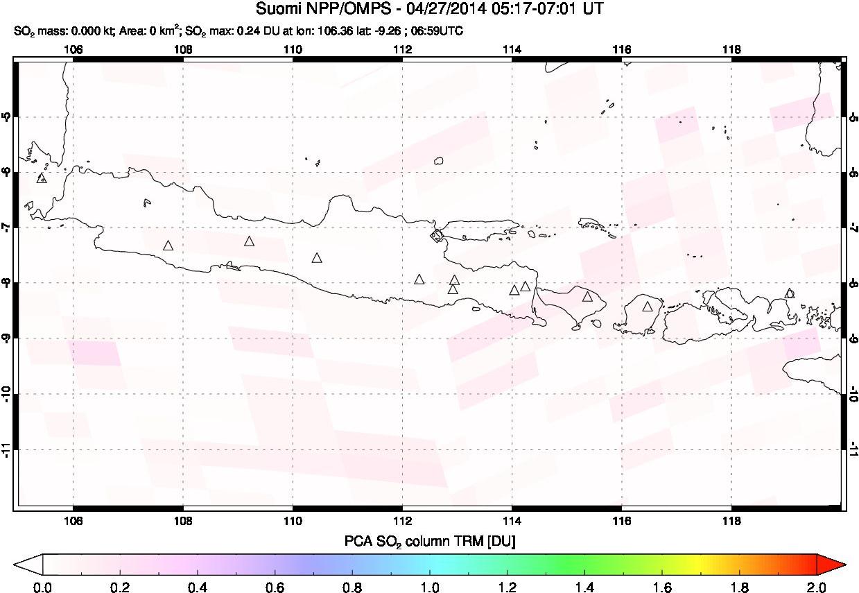 A sulfur dioxide image over Java, Indonesia on Apr 27, 2014.