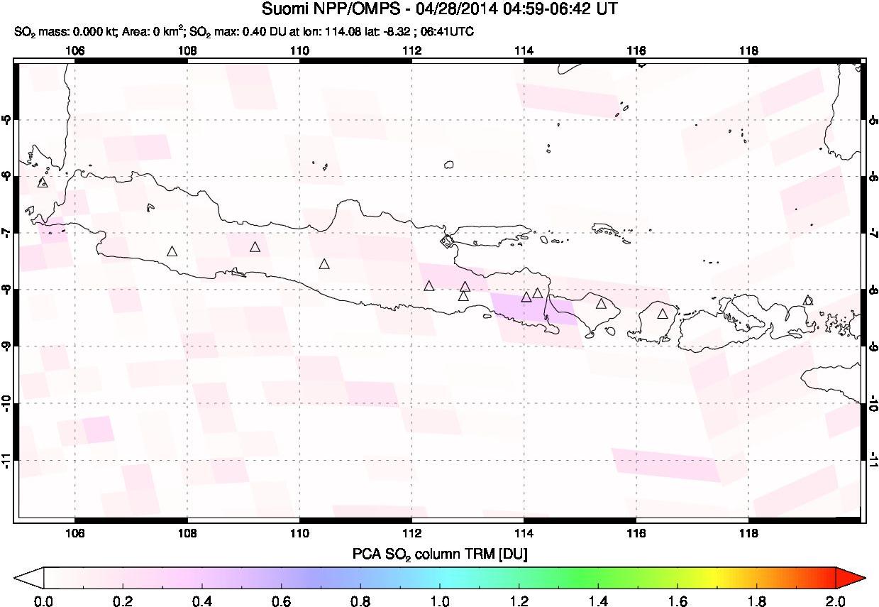 A sulfur dioxide image over Java, Indonesia on Apr 28, 2014.