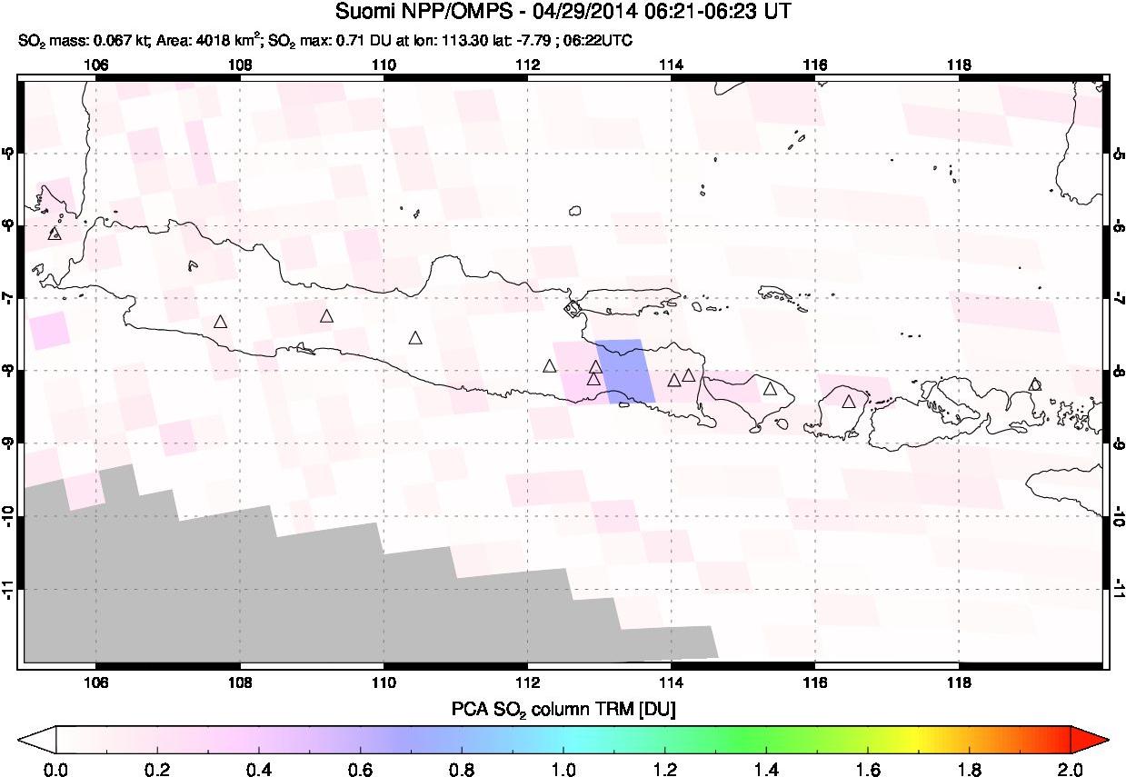 A sulfur dioxide image over Java, Indonesia on Apr 29, 2014.