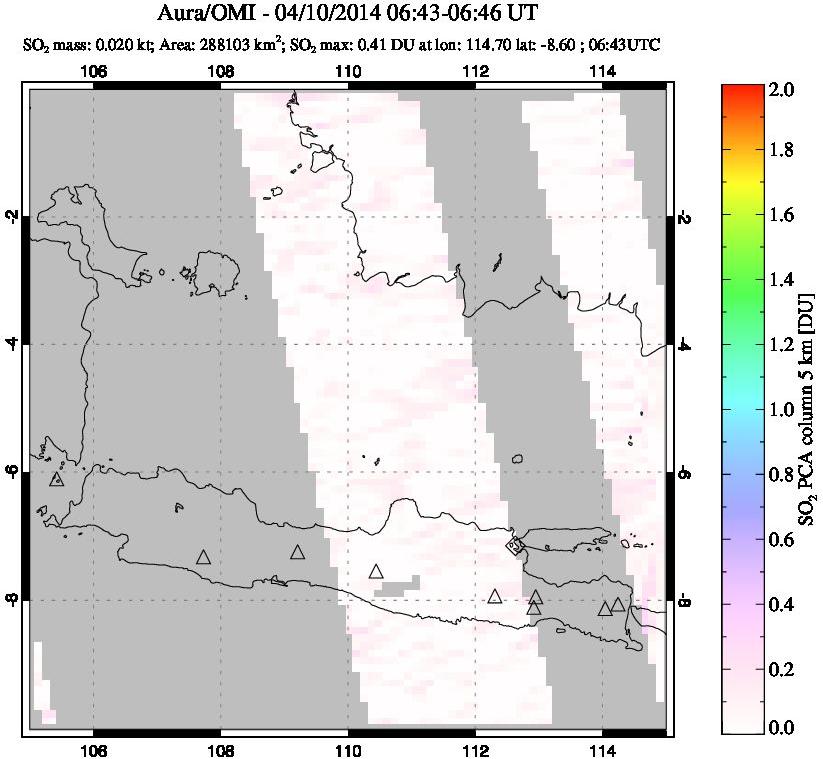 A sulfur dioxide image over Java, Indonesia on Apr 10, 2014.