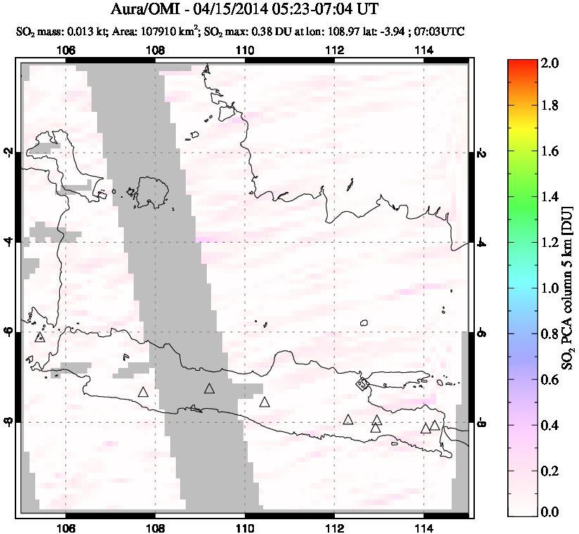 A sulfur dioxide image over Java, Indonesia on Apr 15, 2014.