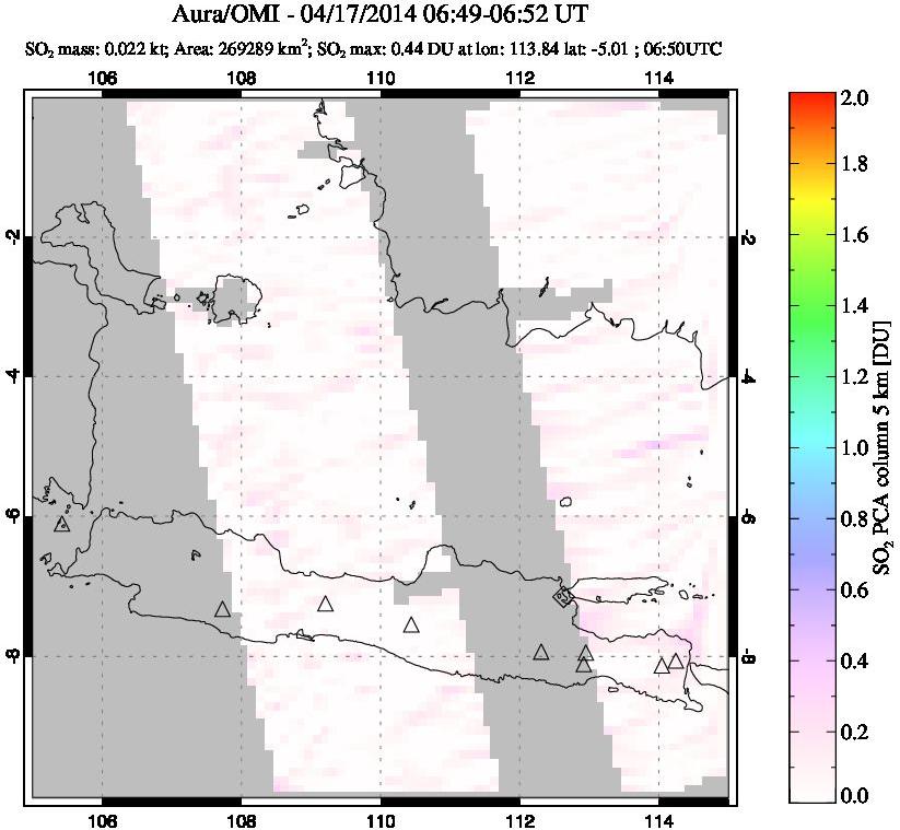 A sulfur dioxide image over Java, Indonesia on Apr 17, 2014.