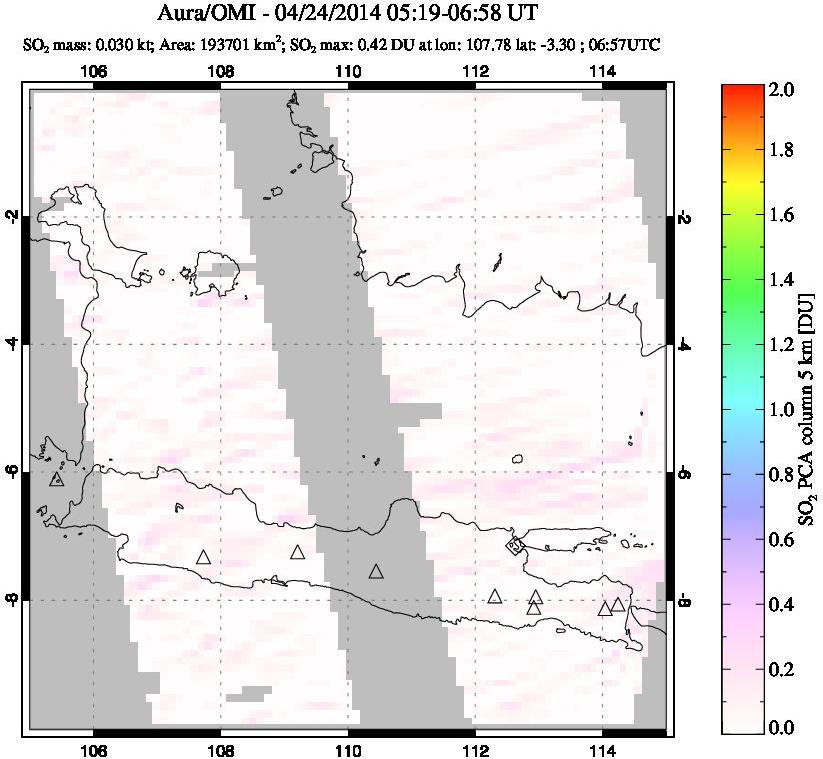 A sulfur dioxide image over Java, Indonesia on Apr 24, 2014.