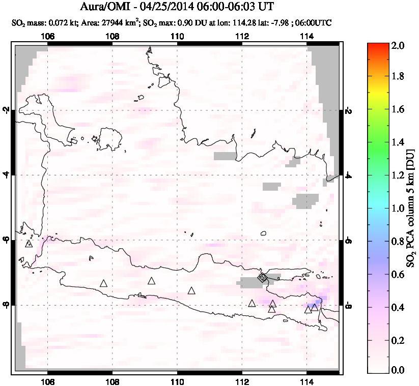 A sulfur dioxide image over Java, Indonesia on Apr 25, 2014.