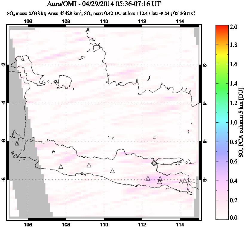 A sulfur dioxide image over Java, Indonesia on Apr 29, 2014.