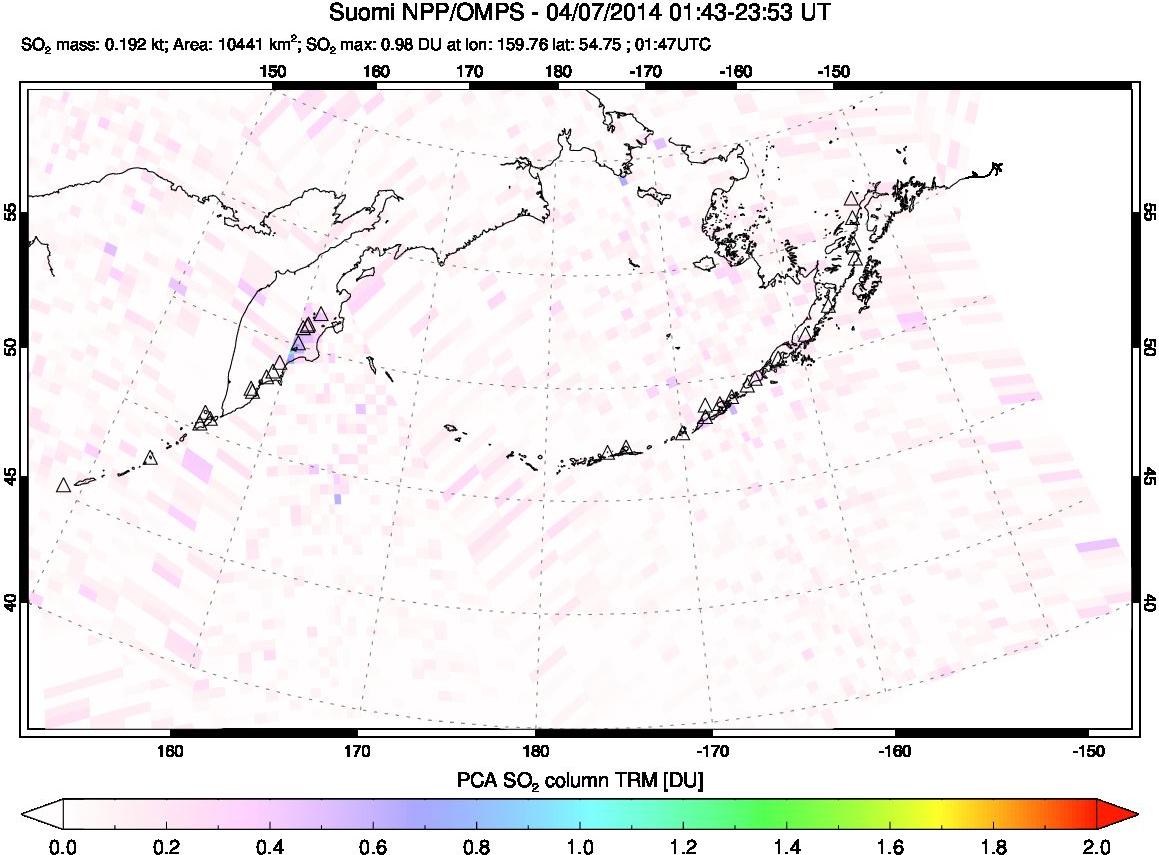 A sulfur dioxide image over North Pacific on Apr 07, 2014.
