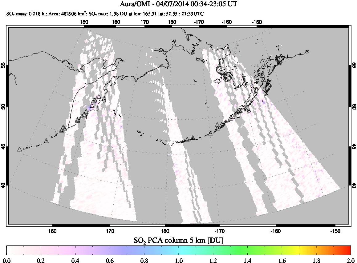 A sulfur dioxide image over North Pacific on Apr 07, 2014.