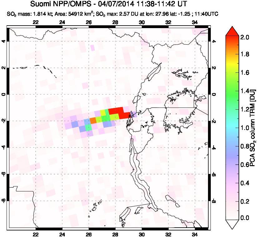A sulfur dioxide image over Nyiragongo, DR Congo on Apr 07, 2014.
