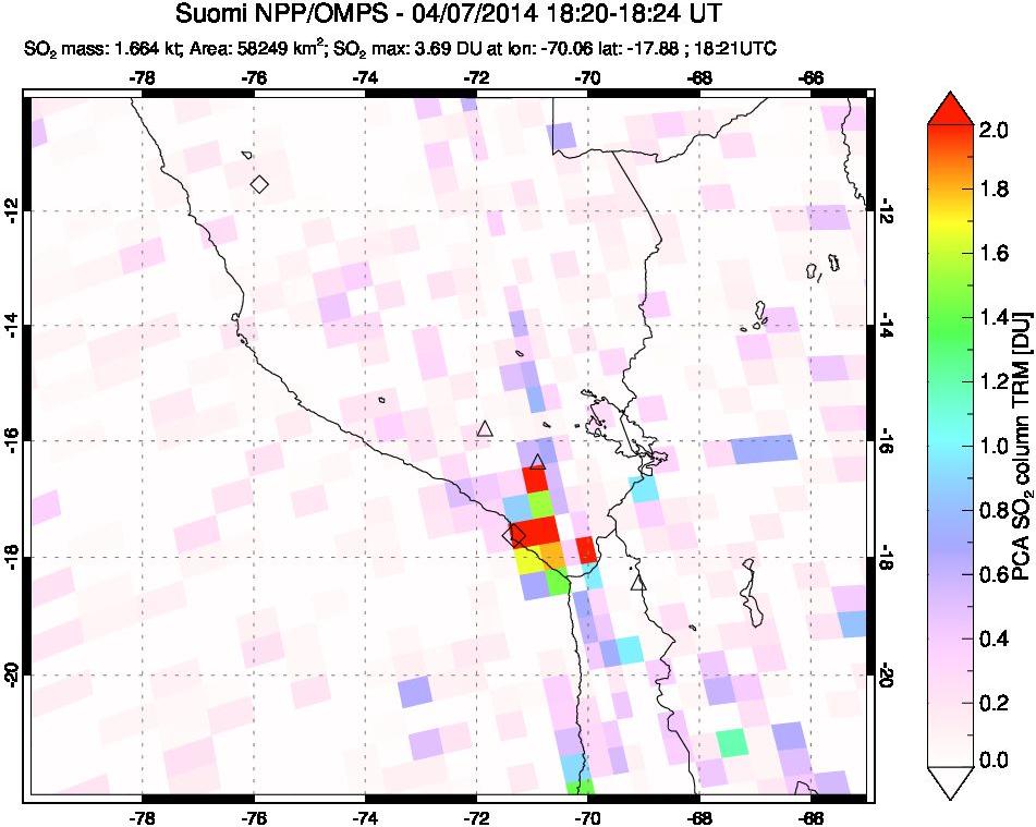 A sulfur dioxide image over Peru on Apr 07, 2014.
