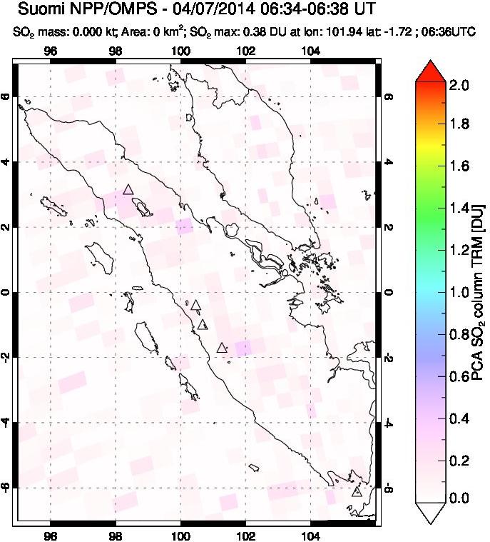 A sulfur dioxide image over Sumatra, Indonesia on Apr 07, 2014.