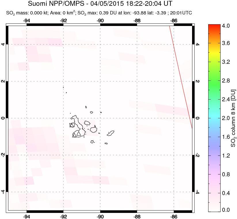 A sulfur dioxide image over Galápagos Islands on Apr 05, 2015.
