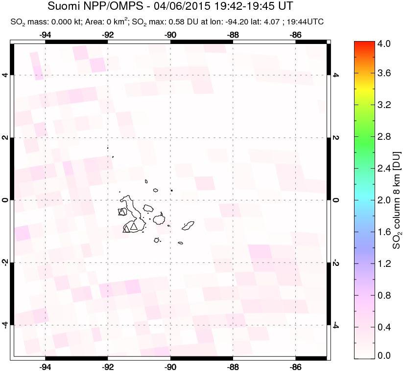 A sulfur dioxide image over Galápagos Islands on Apr 06, 2015.