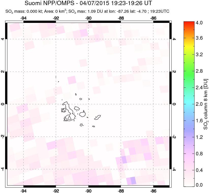A sulfur dioxide image over Galápagos Islands on Apr 07, 2015.